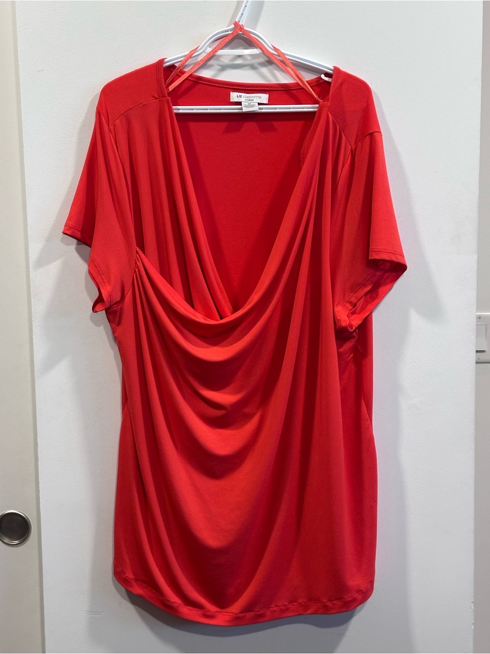 Liz Claiborne Red Draped Cowl Short Sleeve Top